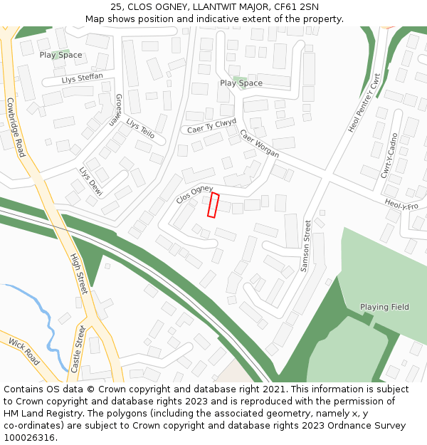 25, CLOS OGNEY, LLANTWIT MAJOR, CF61 2SN: Location map and indicative extent of plot