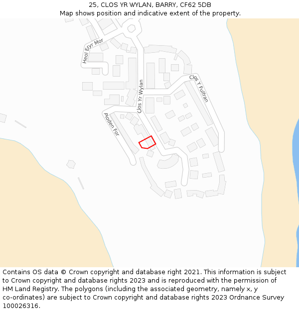 25, CLOS YR WYLAN, BARRY, CF62 5DB: Location map and indicative extent of plot