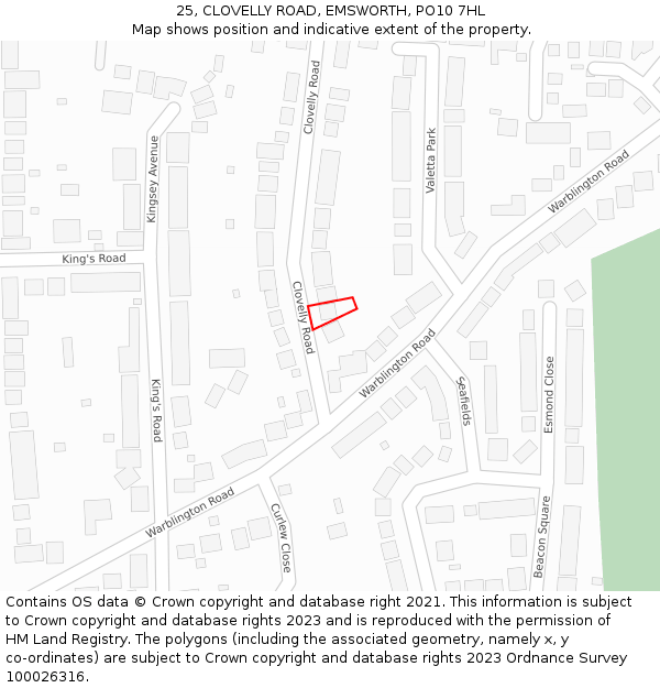 25, CLOVELLY ROAD, EMSWORTH, PO10 7HL: Location map and indicative extent of plot