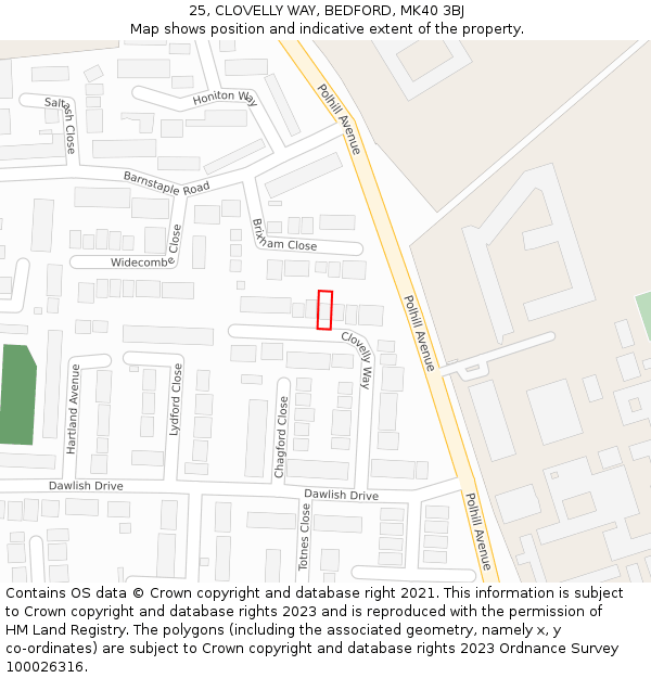 25, CLOVELLY WAY, BEDFORD, MK40 3BJ: Location map and indicative extent of plot