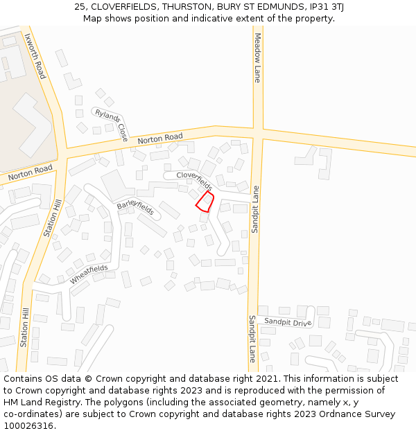 25, CLOVERFIELDS, THURSTON, BURY ST EDMUNDS, IP31 3TJ: Location map and indicative extent of plot