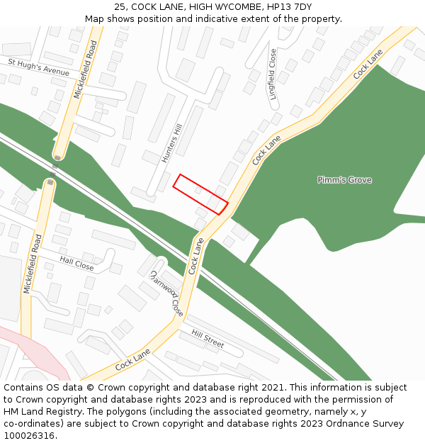 25, COCK LANE, HIGH WYCOMBE, HP13 7DY: Location map and indicative extent of plot