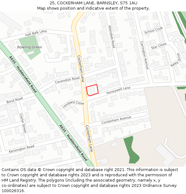 25, COCKERHAM LANE, BARNSLEY, S75 1AU: Location map and indicative extent of plot