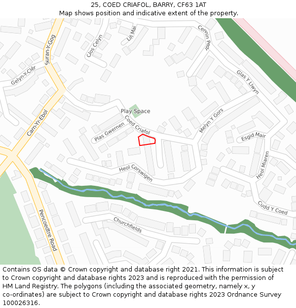 25, COED CRIAFOL, BARRY, CF63 1AT: Location map and indicative extent of plot