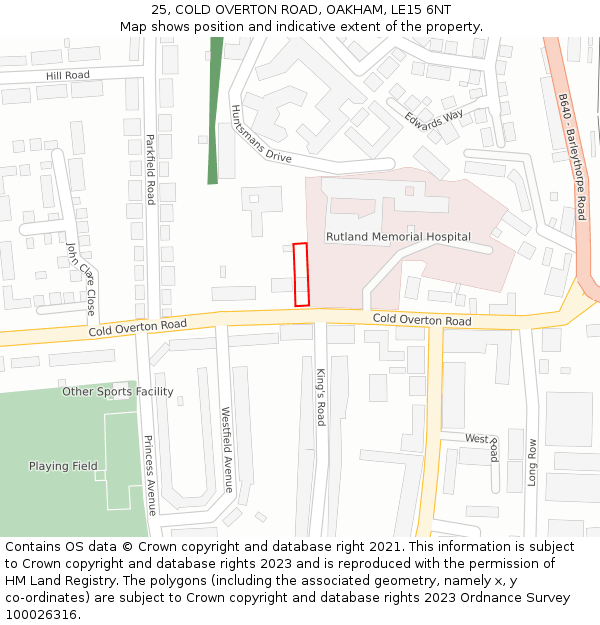 25, COLD OVERTON ROAD, OAKHAM, LE15 6NT: Location map and indicative extent of plot