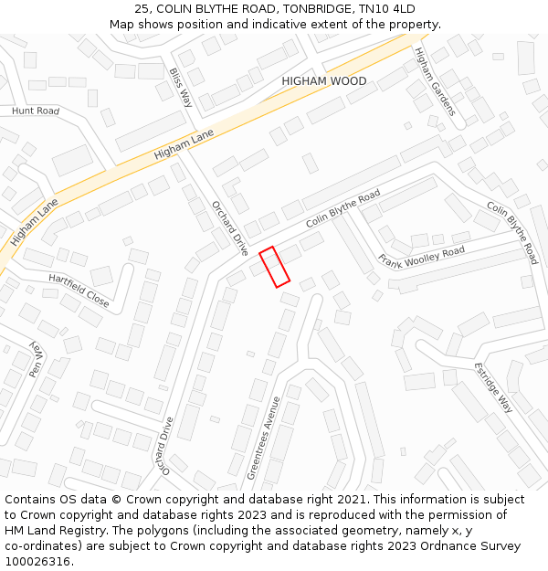 25, COLIN BLYTHE ROAD, TONBRIDGE, TN10 4LD: Location map and indicative extent of plot