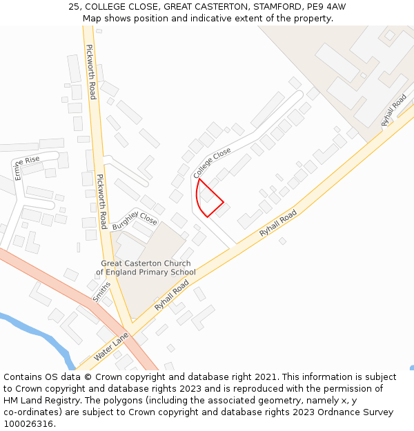 25, COLLEGE CLOSE, GREAT CASTERTON, STAMFORD, PE9 4AW: Location map and indicative extent of plot