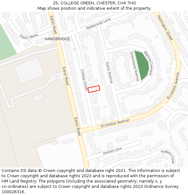25, COLLEGE GREEN, CHESTER, CH4 7HG: Location map and indicative extent of plot