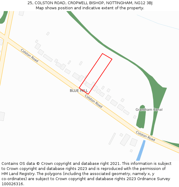 25, COLSTON ROAD, CROPWELL BISHOP, NOTTINGHAM, NG12 3BJ: Location map and indicative extent of plot