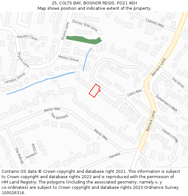 25, COLTS BAY, BOGNOR REGIS, PO21 4EH: Location map and indicative extent of plot