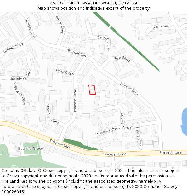 25, COLUMBINE WAY, BEDWORTH, CV12 0GF: Location map and indicative extent of plot