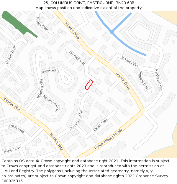 25, COLUMBUS DRIVE, EASTBOURNE, BN23 6RR: Location map and indicative extent of plot