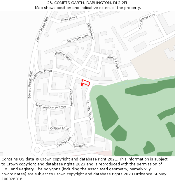 25, COMETS GARTH, DARLINGTON, DL2 2FL: Location map and indicative extent of plot
