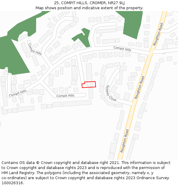 25, COMPIT HILLS, CROMER, NR27 9LJ: Location map and indicative extent of plot