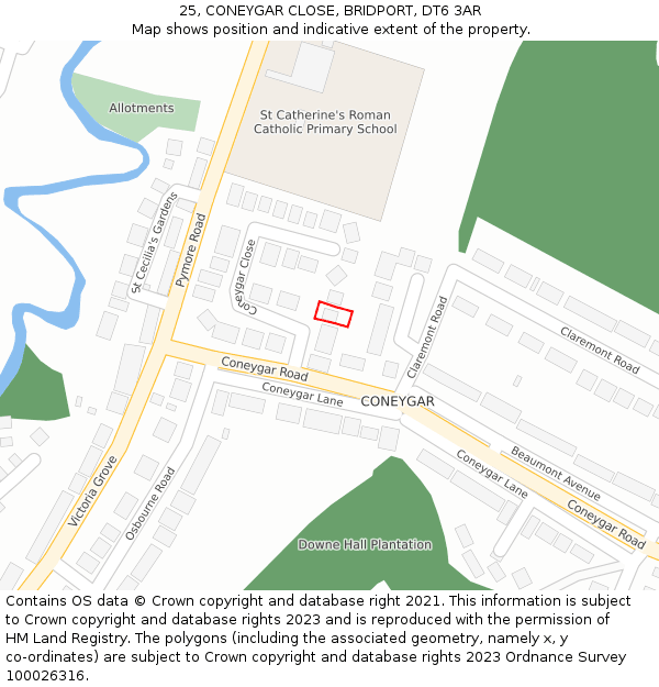 25, CONEYGAR CLOSE, BRIDPORT, DT6 3AR: Location map and indicative extent of plot
