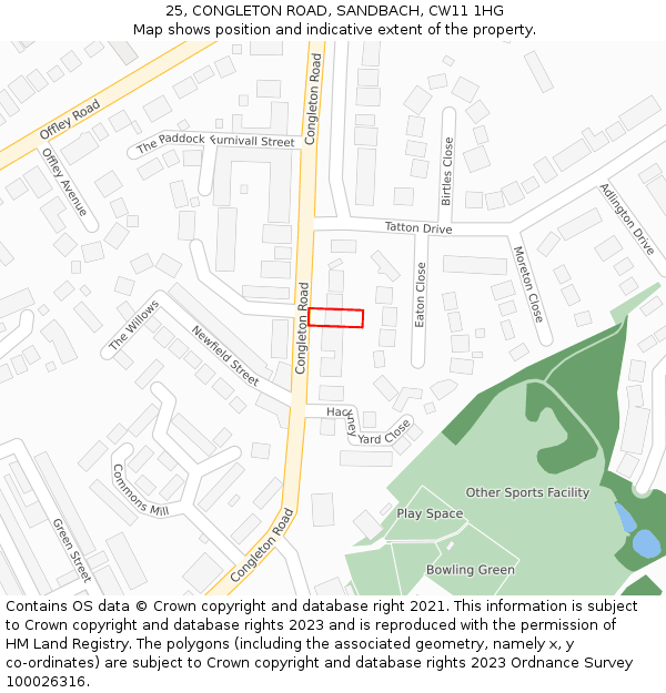 25, CONGLETON ROAD, SANDBACH, CW11 1HG: Location map and indicative extent of plot