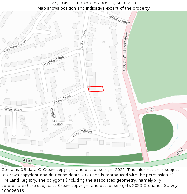 25, CONHOLT ROAD, ANDOVER, SP10 2HR: Location map and indicative extent of plot