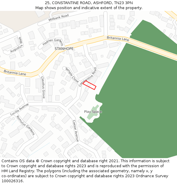 25, CONSTANTINE ROAD, ASHFORD, TN23 3PN: Location map and indicative extent of plot