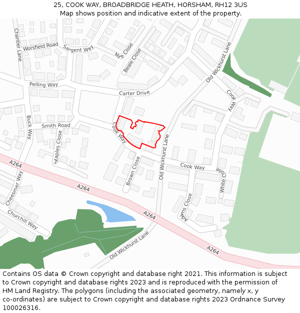 25, COOK WAY, BROADBRIDGE HEATH, HORSHAM, RH12 3US: Location map and indicative extent of plot