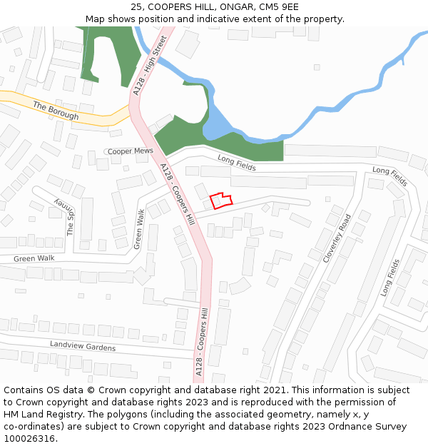 25, COOPERS HILL, ONGAR, CM5 9EE: Location map and indicative extent of plot