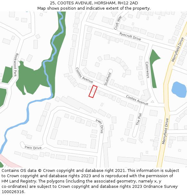 25, COOTES AVENUE, HORSHAM, RH12 2AD: Location map and indicative extent of plot