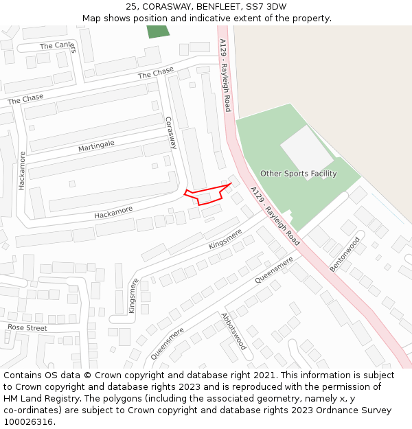 25, CORASWAY, BENFLEET, SS7 3DW: Location map and indicative extent of plot