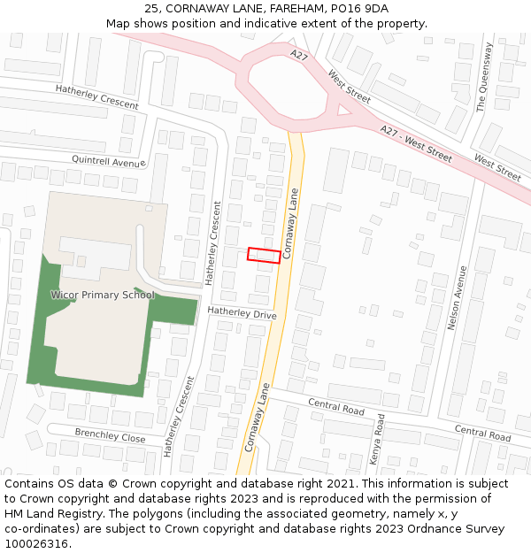 25, CORNAWAY LANE, FAREHAM, PO16 9DA: Location map and indicative extent of plot