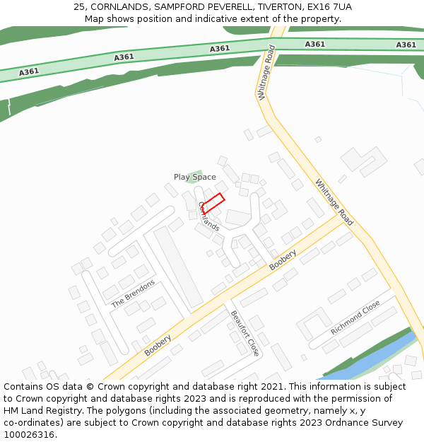 25, CORNLANDS, SAMPFORD PEVERELL, TIVERTON, EX16 7UA: Location map and indicative extent of plot