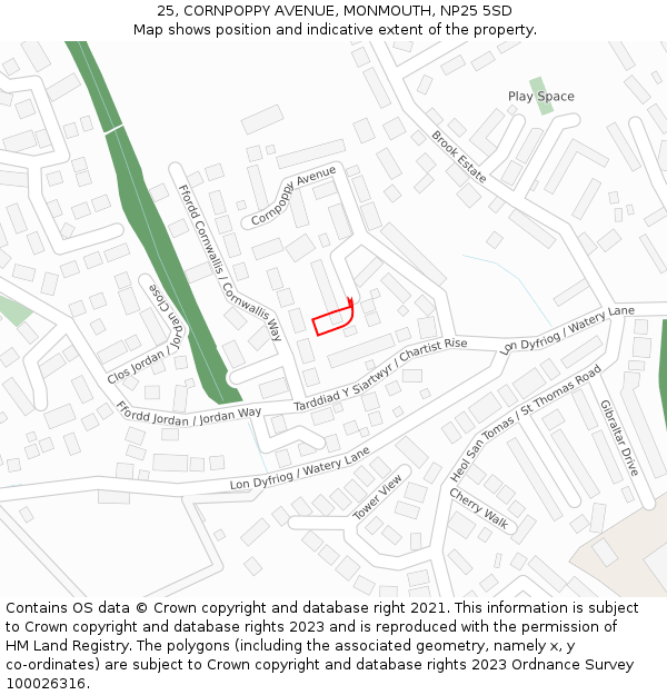 25, CORNPOPPY AVENUE, MONMOUTH, NP25 5SD: Location map and indicative extent of plot