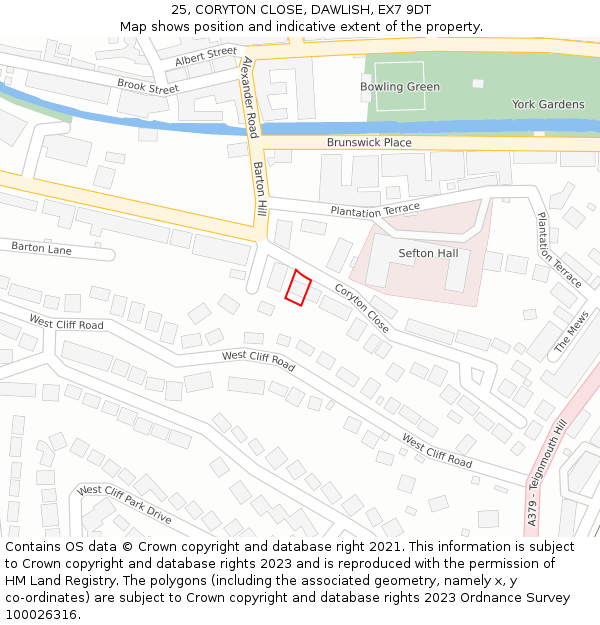 25, CORYTON CLOSE, DAWLISH, EX7 9DT: Location map and indicative extent of plot