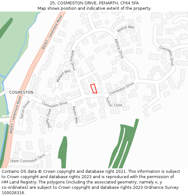 25, COSMESTON DRIVE, PENARTH, CF64 5FA: Location map and indicative extent of plot