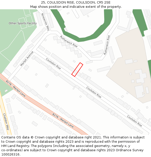 25, COULSDON RISE, COULSDON, CR5 2SE: Location map and indicative extent of plot