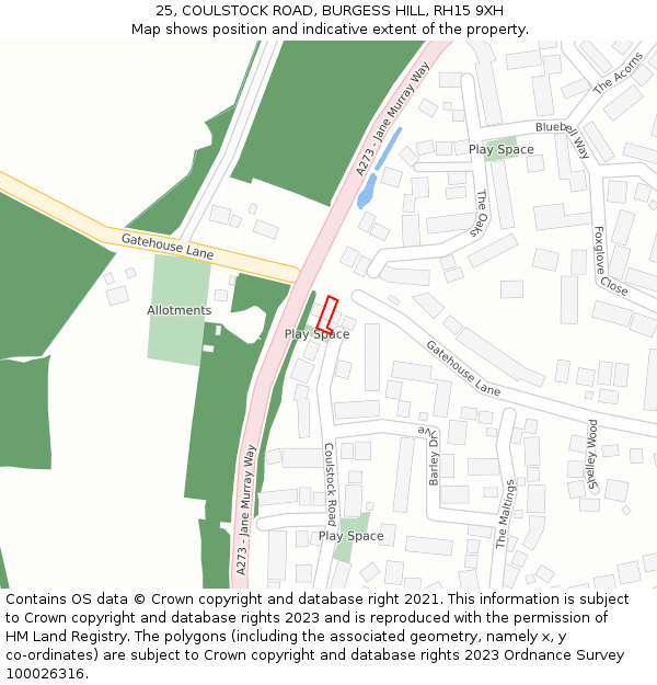 25, COULSTOCK ROAD, BURGESS HILL, RH15 9XH: Location map and indicative extent of plot