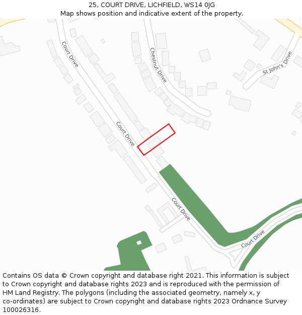 25, COURT DRIVE, LICHFIELD, WS14 0JG: Location map and indicative extent of plot