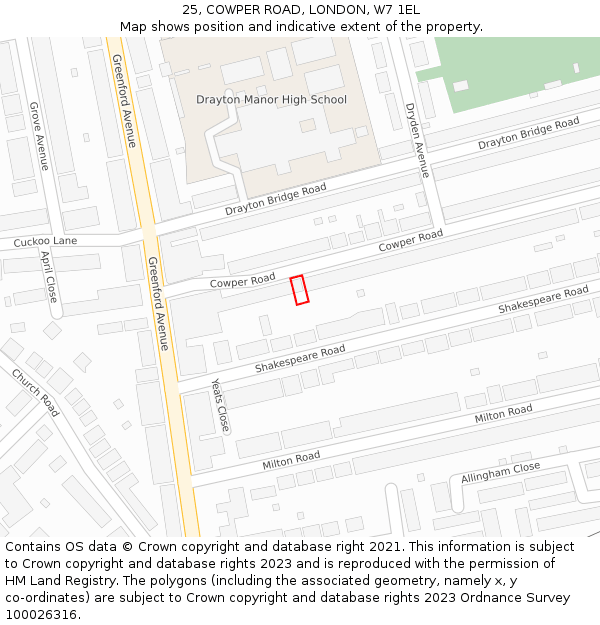 25, COWPER ROAD, LONDON, W7 1EL: Location map and indicative extent of plot