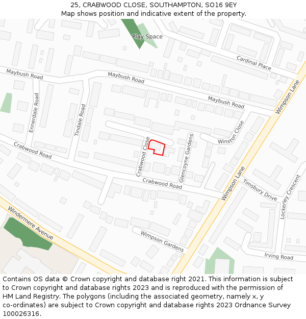 25, CRABWOOD CLOSE, SOUTHAMPTON, SO16 9EY: Location map and indicative extent of plot