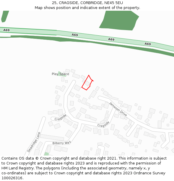 25, CRAGSIDE, CORBRIDGE, NE45 5EU: Location map and indicative extent of plot