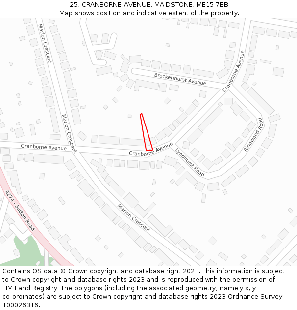 25, CRANBORNE AVENUE, MAIDSTONE, ME15 7EB: Location map and indicative extent of plot