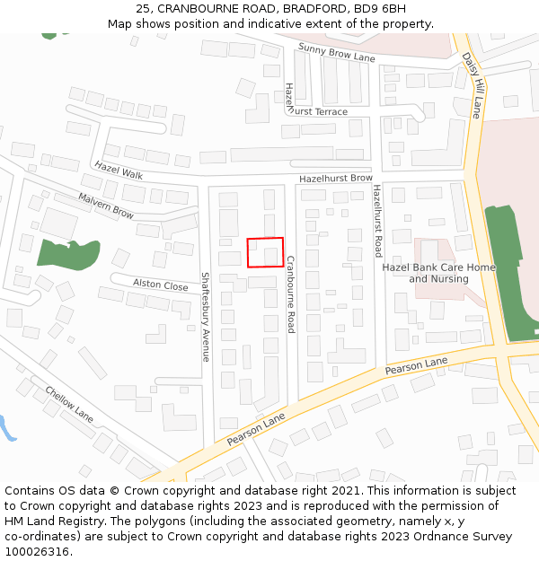 25, CRANBOURNE ROAD, BRADFORD, BD9 6BH: Location map and indicative extent of plot