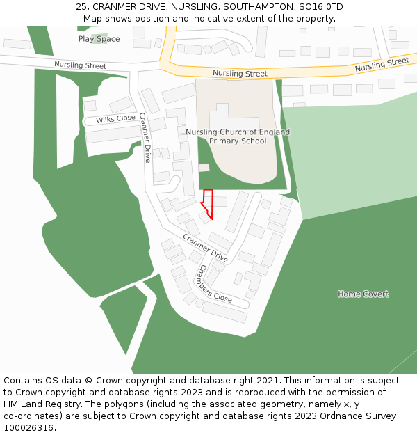 25, CRANMER DRIVE, NURSLING, SOUTHAMPTON, SO16 0TD: Location map and indicative extent of plot