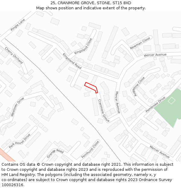 25, CRANMORE GROVE, STONE, ST15 8XD: Location map and indicative extent of plot