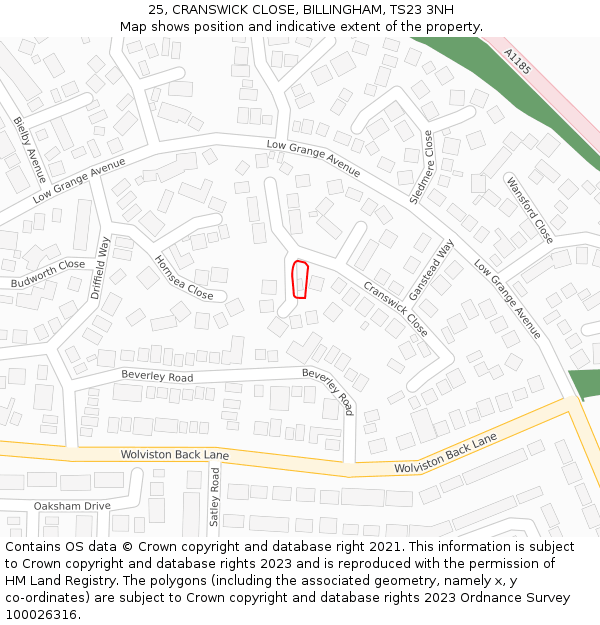 25, CRANSWICK CLOSE, BILLINGHAM, TS23 3NH: Location map and indicative extent of plot