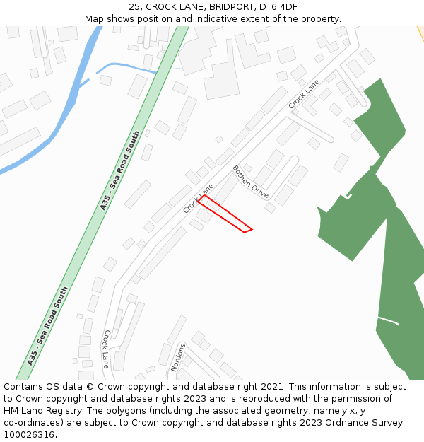 25, CROCK LANE, BRIDPORT, DT6 4DF: Location map and indicative extent of plot