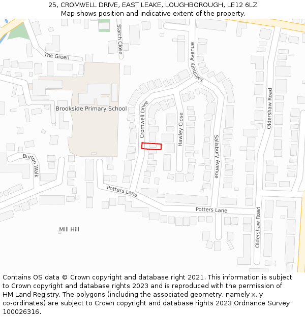 25, CROMWELL DRIVE, EAST LEAKE, LOUGHBOROUGH, LE12 6LZ: Location map and indicative extent of plot