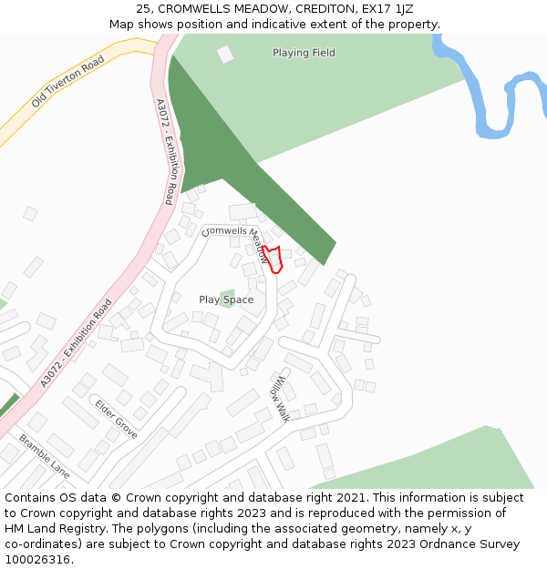 25, CROMWELLS MEADOW, CREDITON, EX17 1JZ: Location map and indicative extent of plot