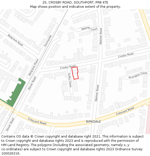 25, CROSBY ROAD, SOUTHPORT, PR8 4TE: Location map and indicative extent of plot