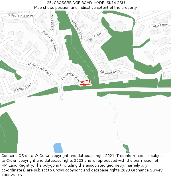 25, CROSSBRIDGE ROAD, HYDE, SK14 2SU: Location map and indicative extent of plot