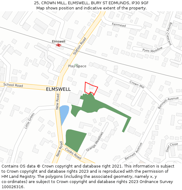 25, CROWN MILL, ELMSWELL, BURY ST EDMUNDS, IP30 9GF: Location map and indicative extent of plot
