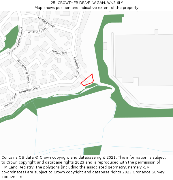 25, CROWTHER DRIVE, WIGAN, WN3 6LY: Location map and indicative extent of plot