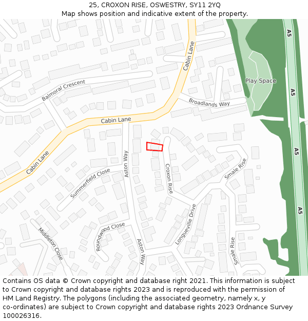 25, CROXON RISE, OSWESTRY, SY11 2YQ: Location map and indicative extent of plot